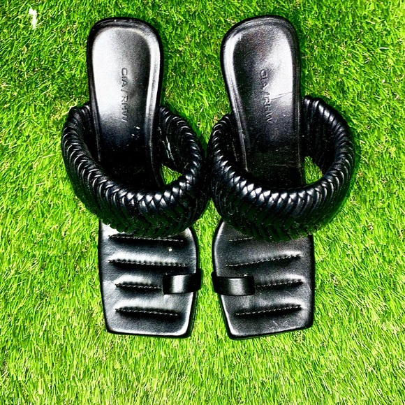 Gia Borghini Black and Tan Slide Sandals with Quilted Strap